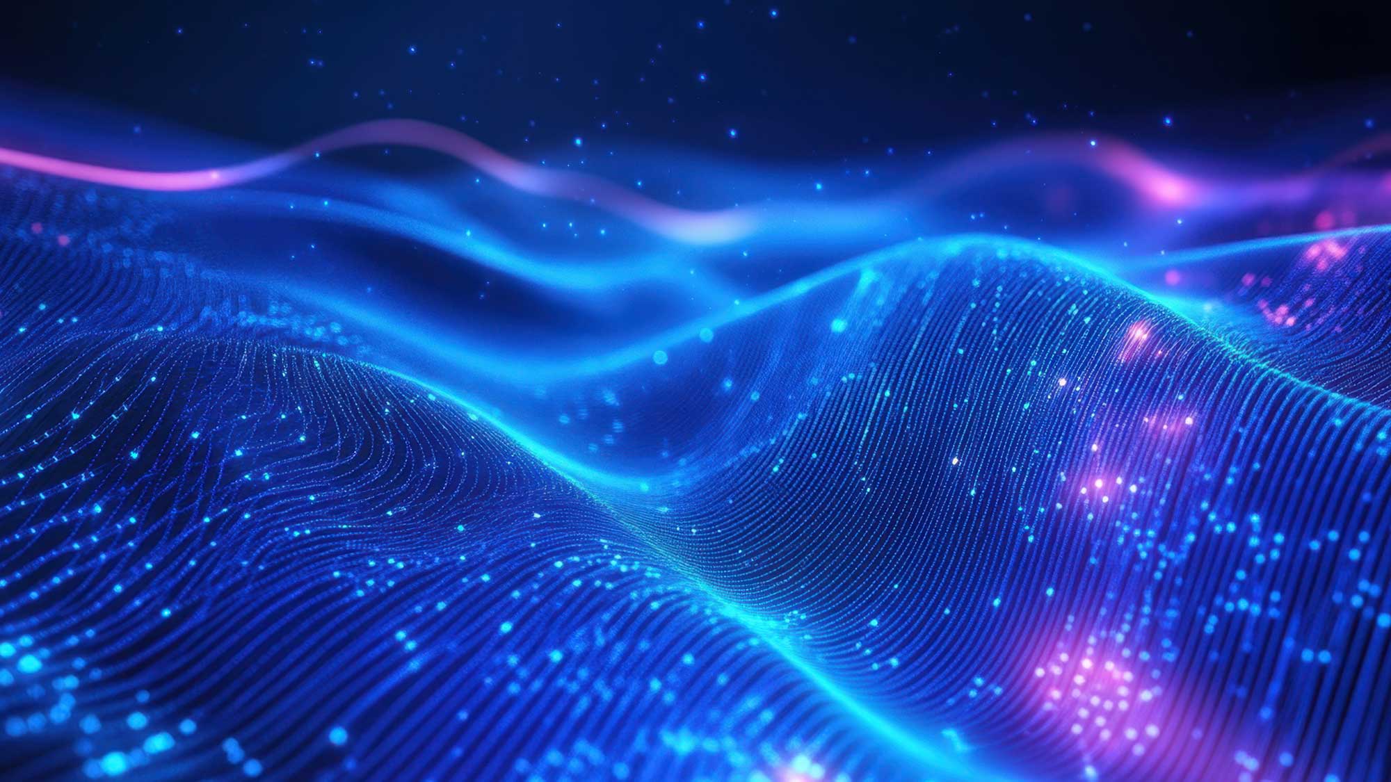Abstract visualization of data flowing through an AI system